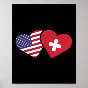 Switzerland Usa Flag T Shirt Heart Swiss American Poster