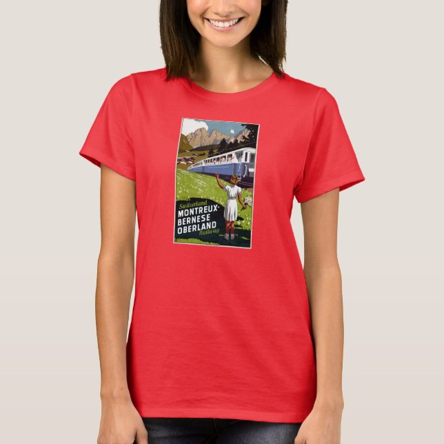 Switzerland Vintage Travel Poster Restored T-Shirt (Front)