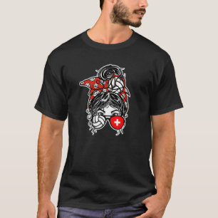 Switzerland Volleyball Messy Bun Hair Girl Swiss T-Shirt