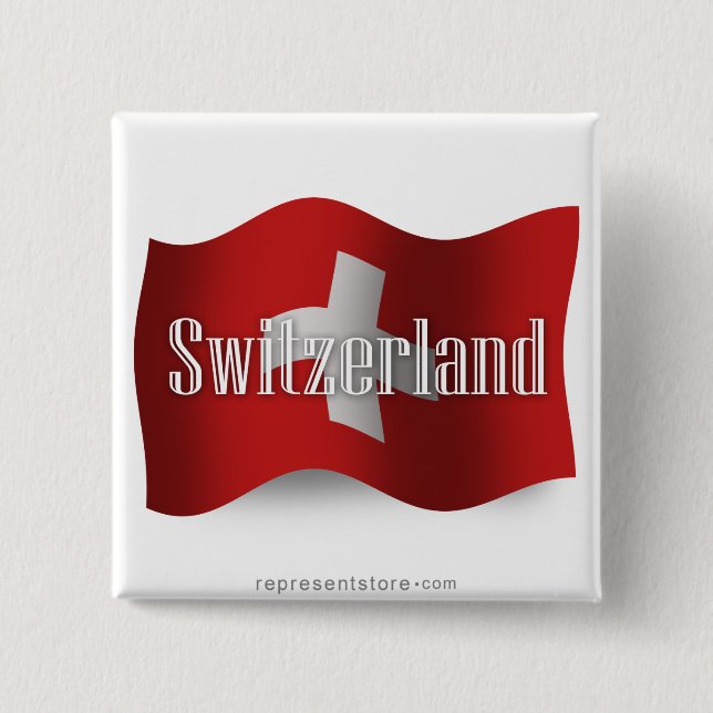 Switzerland Waving Flag 15 Cm Square Badge (Front)