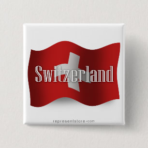Switzerland Waving Flag 15 Cm Square Badge