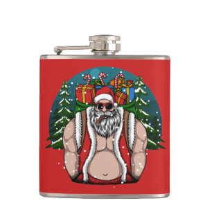 Swole Smokin’ Santa Funny Christmas Holiday Hip Flask