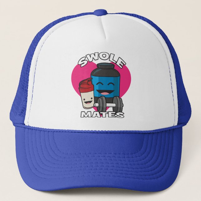 SWOLEMATES Funny Bodybuilding Protein Shake Trucker Hat (Front)