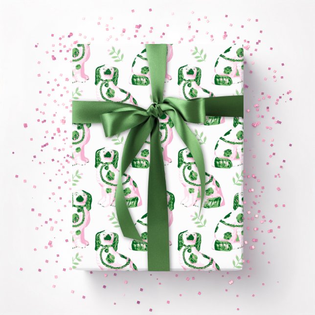 Swoon Staffordshire Dogs Sprig Pink and Green Wrapping Paper (Creator Uploaded)