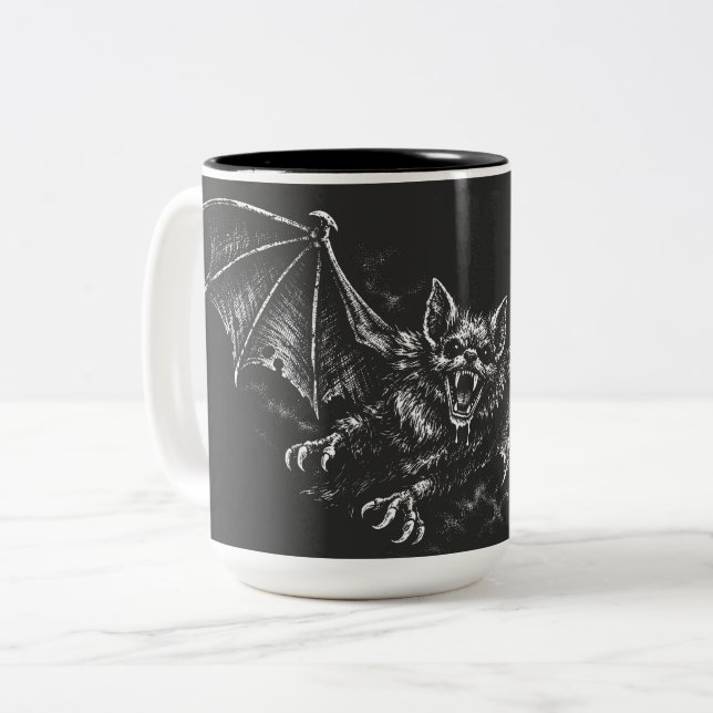 Swooping Bat - by BurnsInHell Two-Tone Coffee Mug (Front Left)