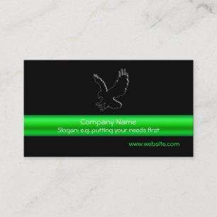 Swooping Black Eagle on black, green chrome-look Business Card