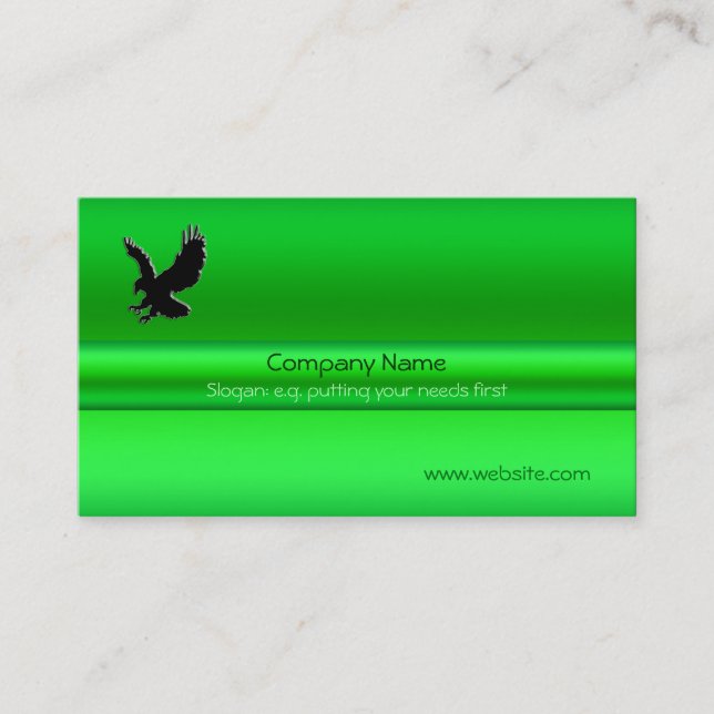 Swooping Black Eagle on green metallic-look effect Business Card (Front)