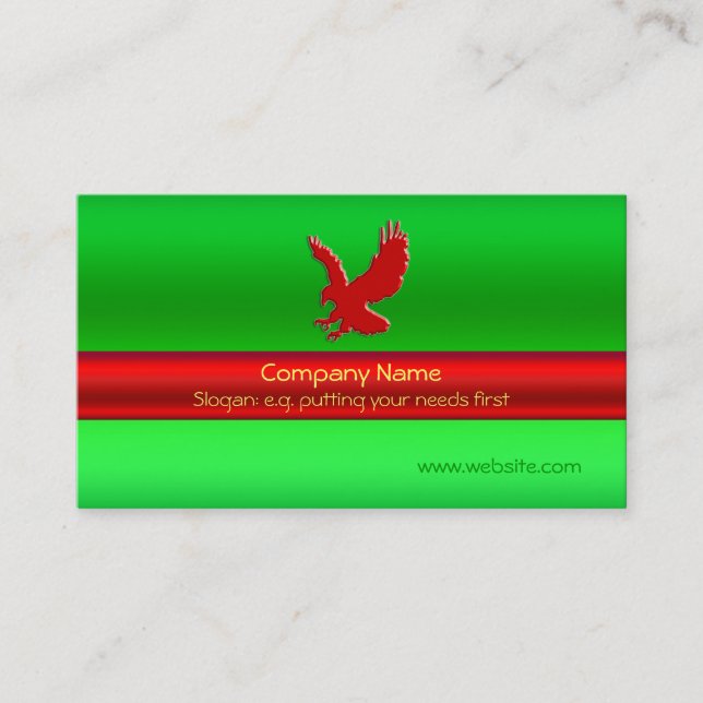 Swooping Red Eagle on green metallic-look effect Business Card (Front)