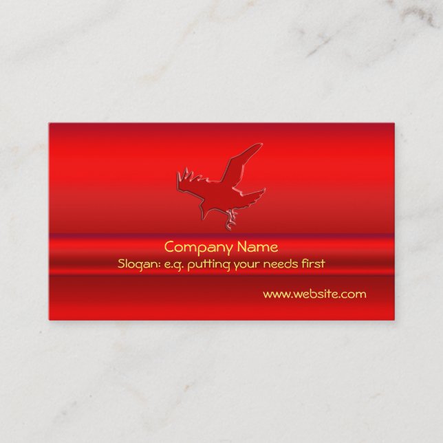 Swooping Red Raven on red metallic-look effect Business Card (Front)