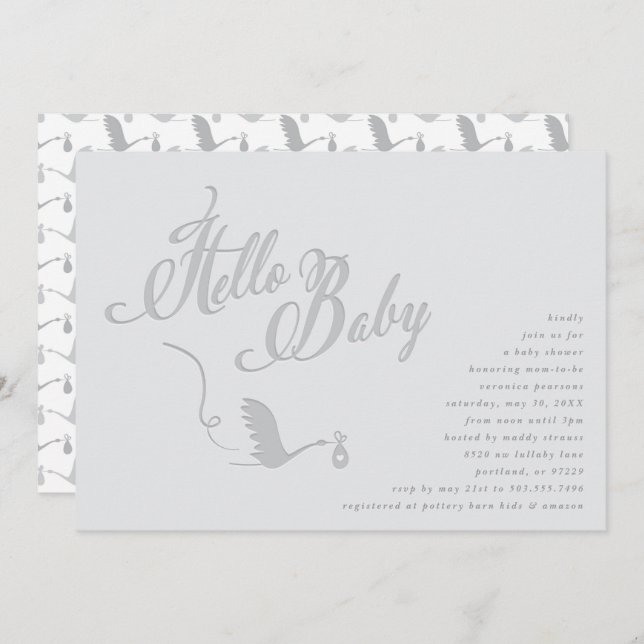 Swooping Stork Baby Shower Invitation (Front/Back)