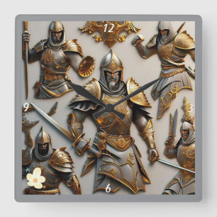 "Sword and Shield" Square Wall Clock