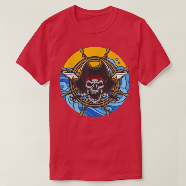Sword and Skull Pirate Skeleton T-Shirt (Design Front)