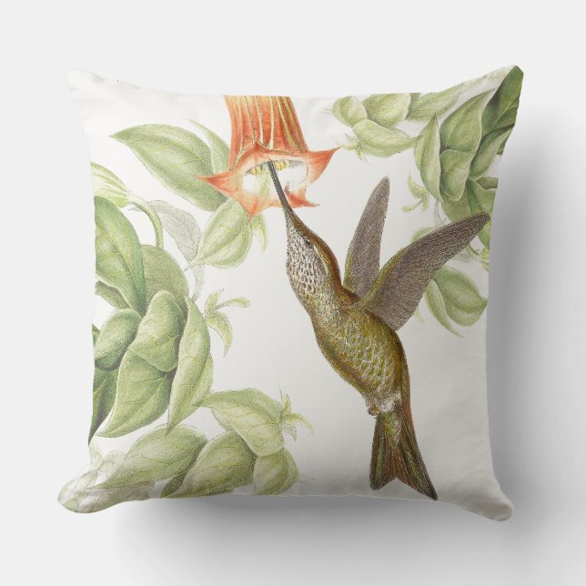 Sword-billed Hummingbird Birds Flower Throw Pillow (Front)
