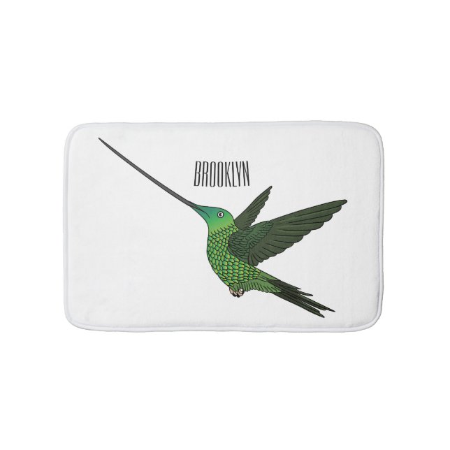 Sword-billed hummingbird cartoon illustration bath mat (Front)