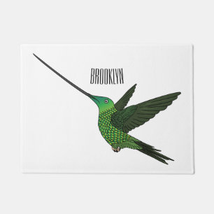 Sword-billed hummingbird cartoon illustration  doormat