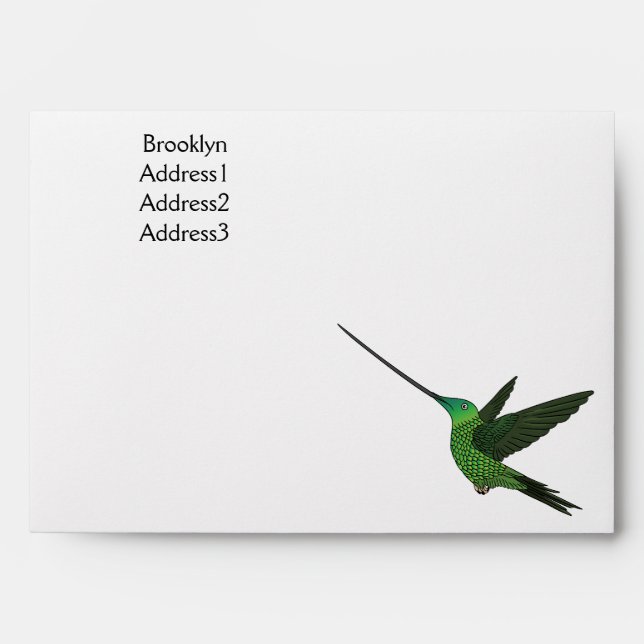 Sword-billed hummingbird cartoon illustration envelope (Front)