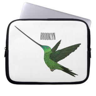 Sword-billed hummingbird cartoon illustration laptop sleeve