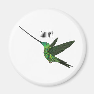 Sword-billed hummingbird cartoon illustration magnet