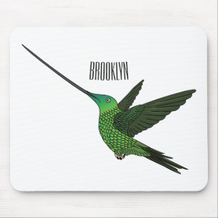 Sword-billed hummingbird cartoon illustration mouse pad
