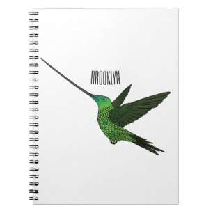 Sword-billed hummingbird cartoon illustration notebook