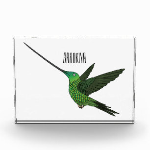 Sword-billed hummingbird cartoon illustration photo block