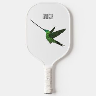 Sword-billed hummingbird cartoon illustration pickleball paddle