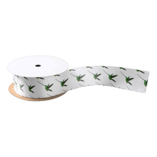 Sword-billed hummingbird cartoon illustration satin ribbon