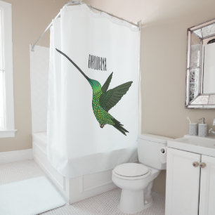 Sword-billed hummingbird cartoon illustration shower curtain