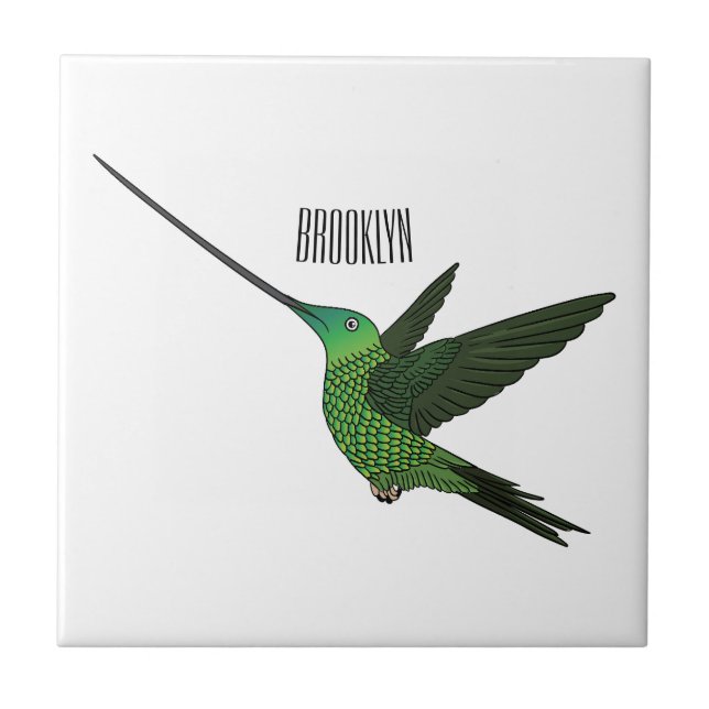 Sword-billed hummingbird cartoon illustration tile (Front)