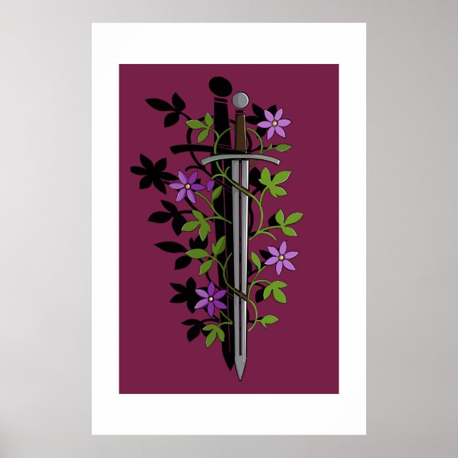 Sword & Clematis – Medieval Floral Blade  Poster (Front)