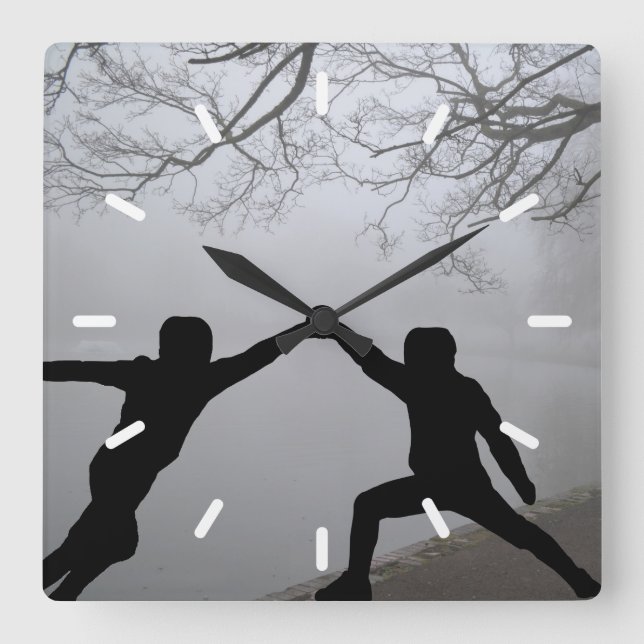 Sword Fight Square Wall Clock (Front)