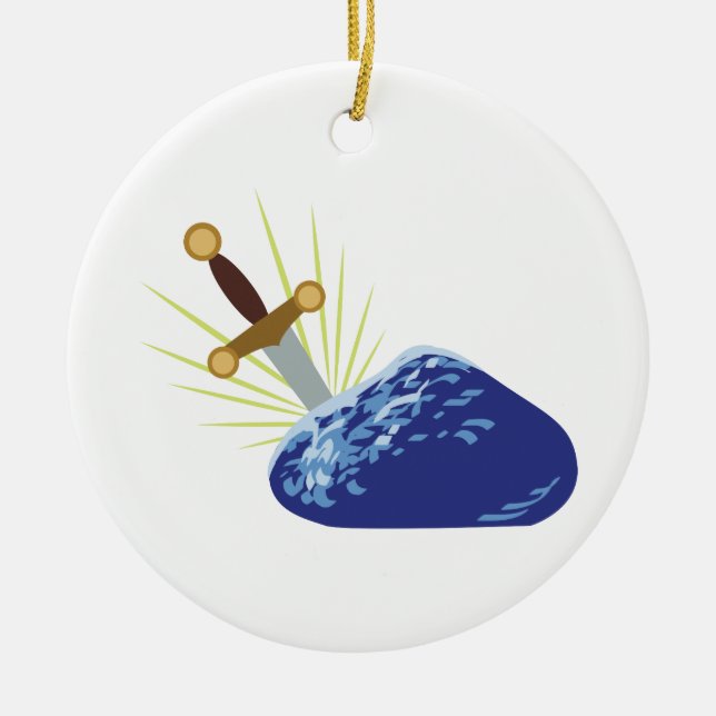 Sword In Stone Ceramic Tree Decoration (Front)