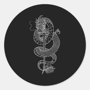 Sword Of A Samurai And Japanese Dragon Classic Round Sticker