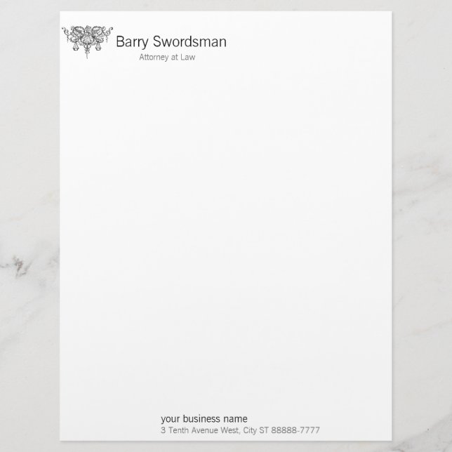 Sword of Justice (with Scales) Personalized Letterhead (Front)
