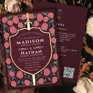 Sword Shield Fantasy Monogram Wedding QR Code Invitation