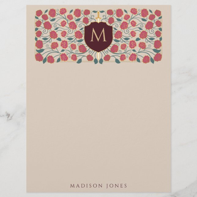 Sword & Shield Mediaeval Fantasy Monogram Custom Letterhead (Front)
