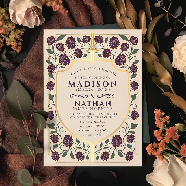 Sword & Shield Mediaeval Fantasy Monogram Wedding Invitation (Creator Uploaded)