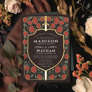 Sword & Shield Mediaeval Fantasy Monogram Wedding Invitation