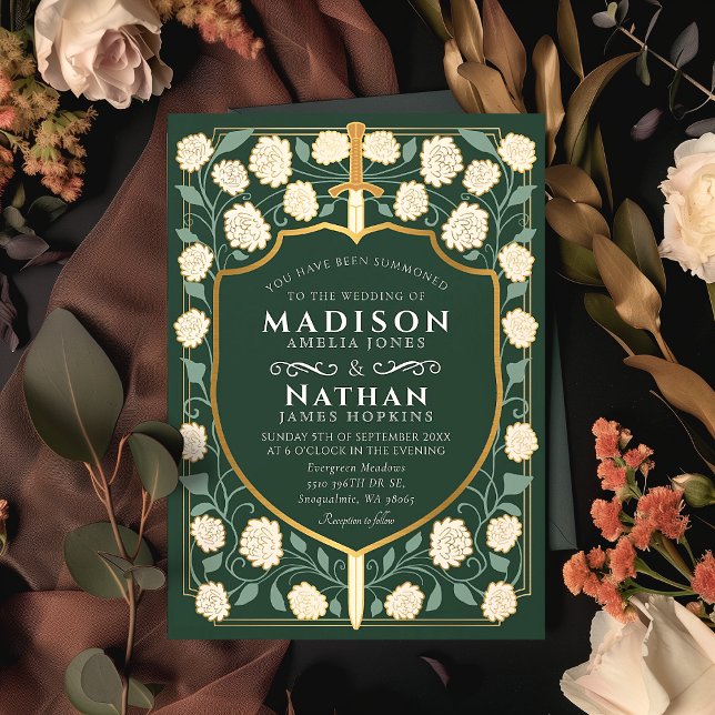 Sword & Shield Mediaeval Fantasy Monogram Wedding Invitation (Creator Uploaded)