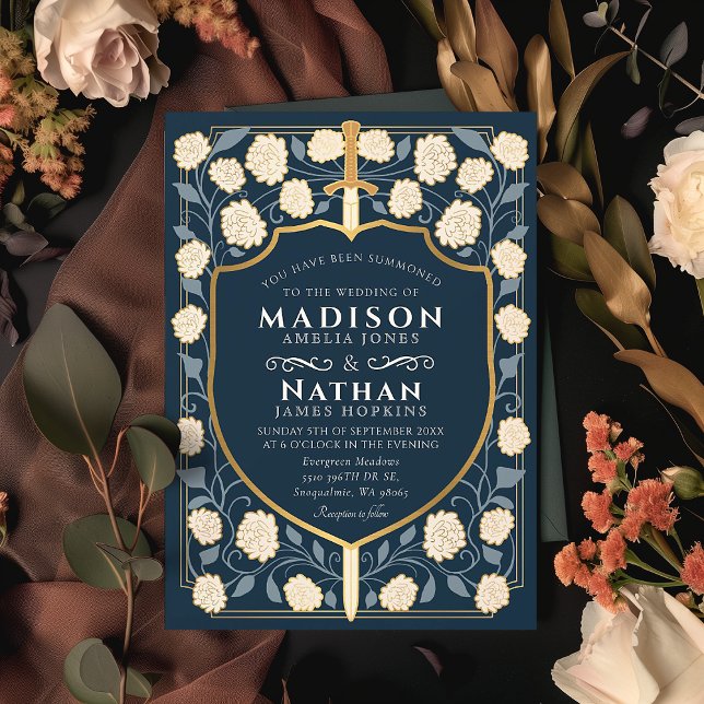 Sword & Shield Mediaeval Fantasy Monogram Wedding  Invitation (Creator Uploaded)