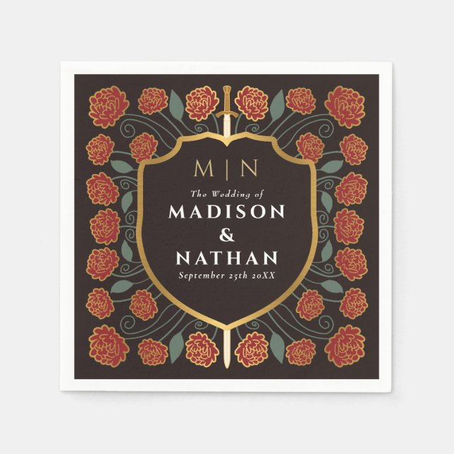 Sword & Shield Mediaeval Fantasy Monogram Wedding Napkin (Front)