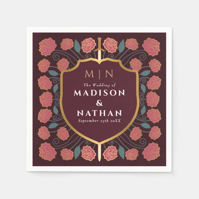 Sword & Shield Mediaeval Fantasy Monogram Wedding Napkin (Front)