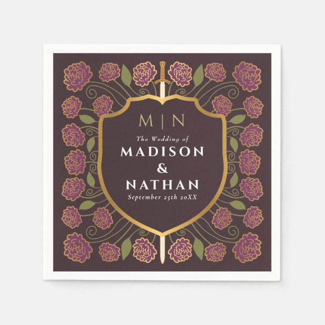 Sword & Shield Mediaeval Fantasy Monogram Wedding Napkin (Front)