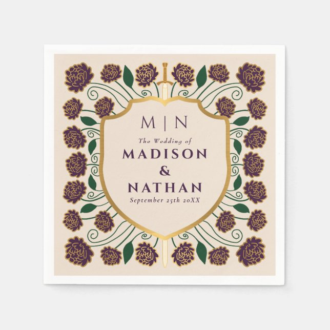 Sword & Shield Mediaeval Fantasy Monogram Wedding Napkin (Front)