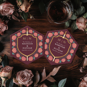 Sword & Shield Mediaeval Fantasy Monogram Wedding Paper Coaster