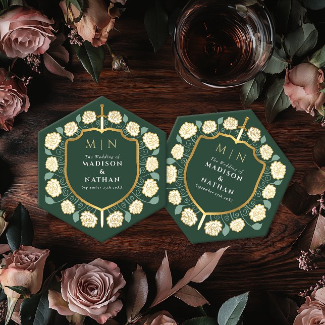 Sword & Shield Mediaeval Fantasy Monogram Wedding Paper Coaster (Creator Uploaded)