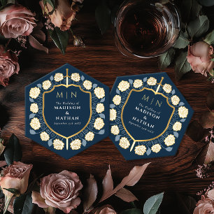 Sword & Shield Mediaeval Fantasy Monogram Wedding Paper Coaster
