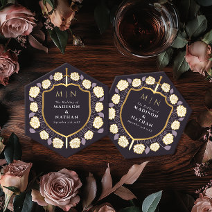 Sword & Shield Mediaeval Fantasy Monogram Wedding Paper Coaster