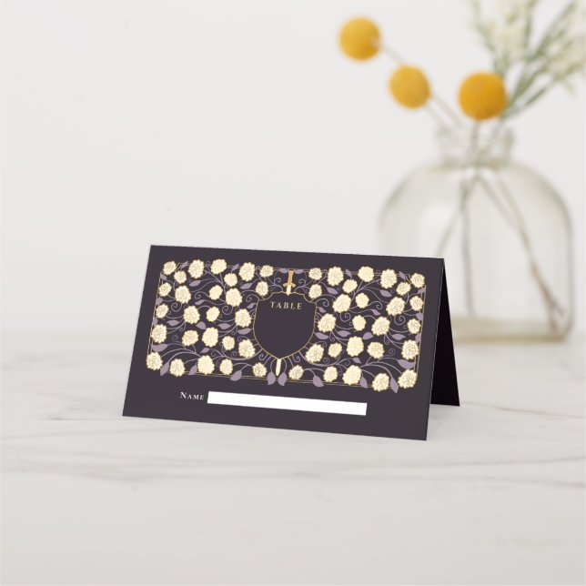Sword & Shield Mediaeval Fantasy Monogram Wedding Place Card (Front)