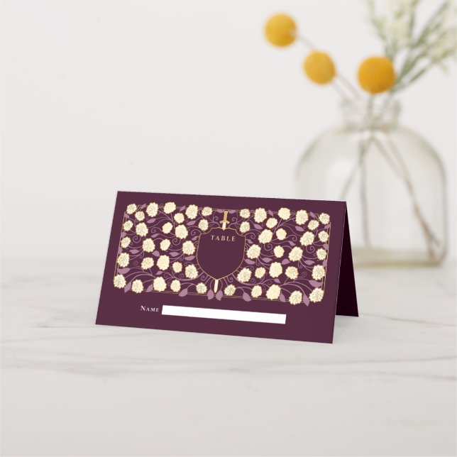 Sword & Shield Mediaeval Fantasy Monogram Wedding Place Card (Front)